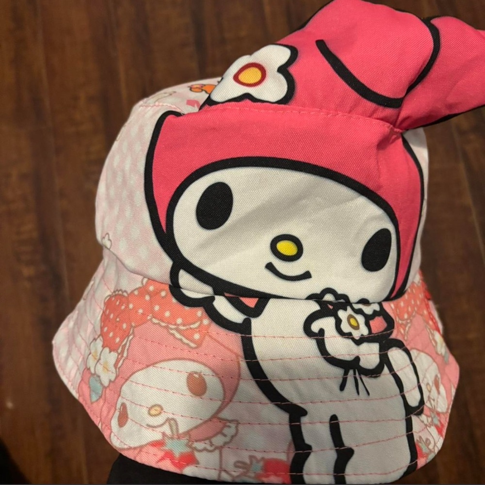 Sanrio My Melody Pink White Kids Bucket Hat with Flower Bow!